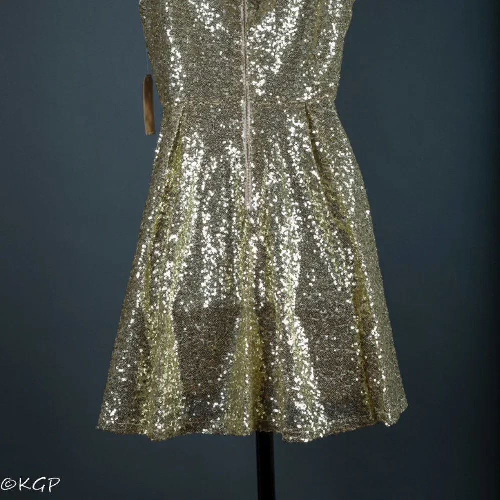 SOLD - Short Gold Sequin Evening Party Cocktail Pageant Dress NWT ~ M - Picture 8 of 17